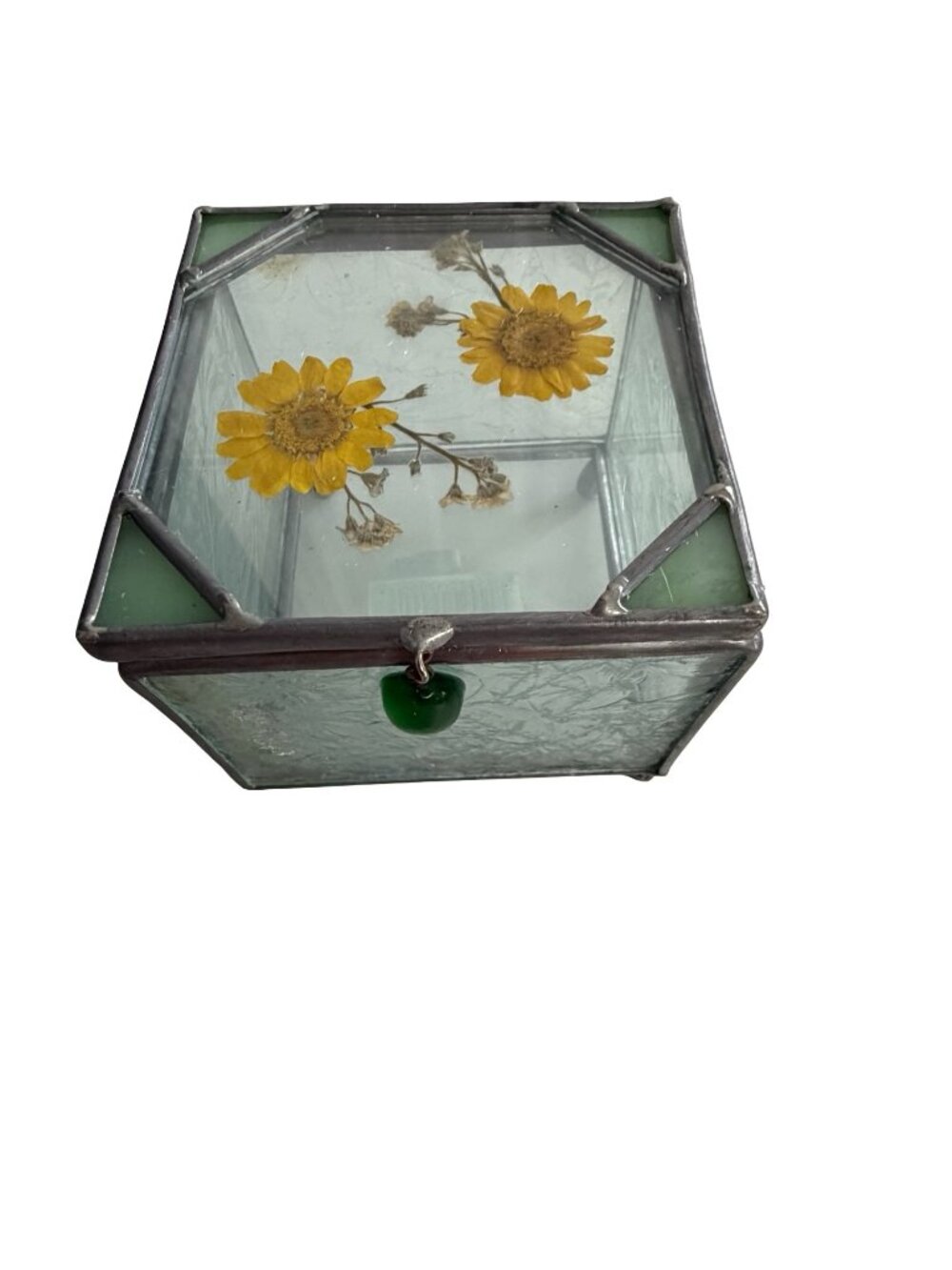 Vintage Sonoma Home Goods Pressed Flower Glass Trinket Box Jewelry Box